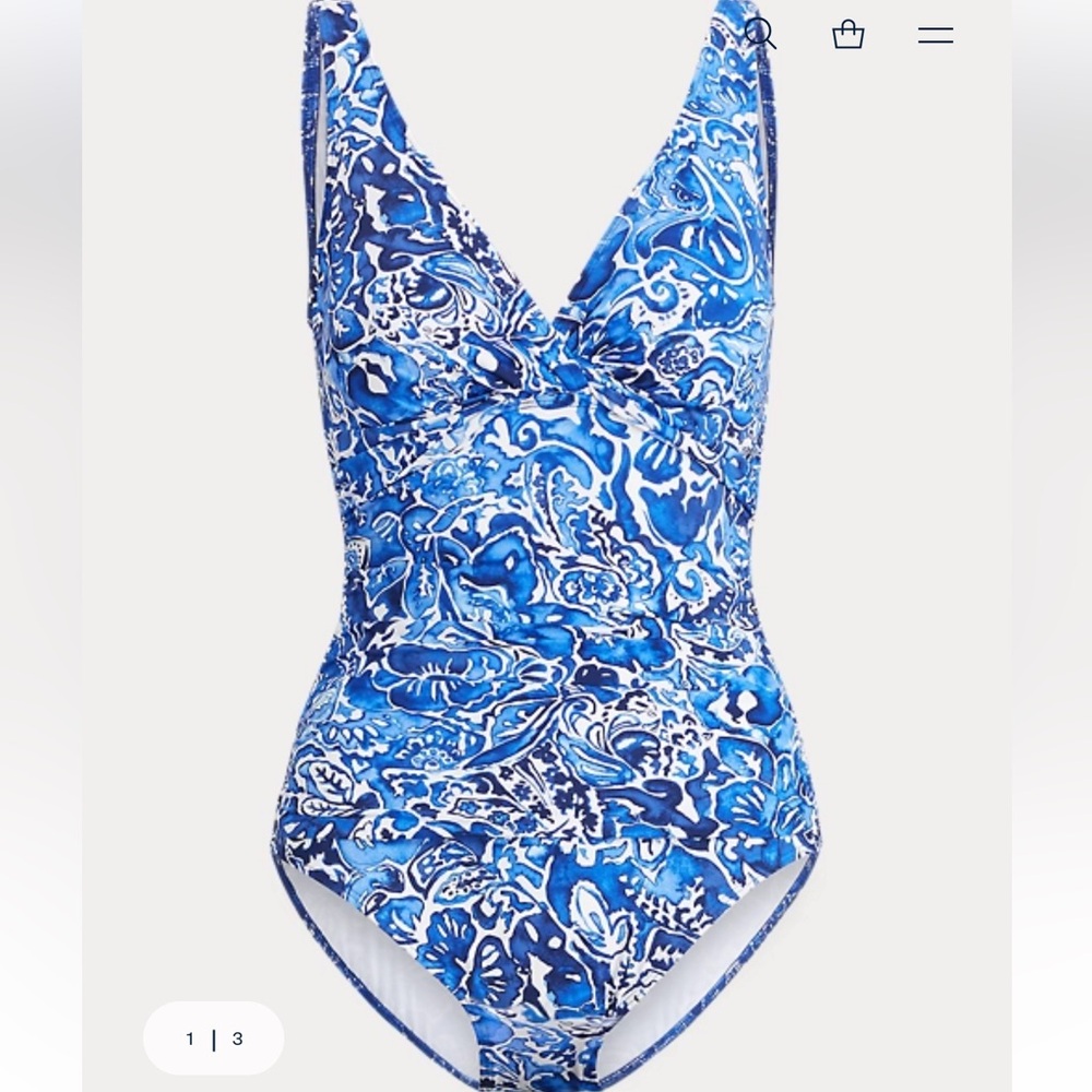 SOLD ☀️Ralph Lauren Women’s Tummy Slimming Blue Floral One Piece Swimsuit Sz 12 - Picture 13 of 13